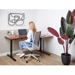 Biurko narożne prawe regulowane elektrycznie 160 x 59 cm ciemne drewno z czarnym DESTINES Biurko narożne prawe regulowane elektrycznie 160 x 59 cm ciemne drewno z czarnym DESTINES