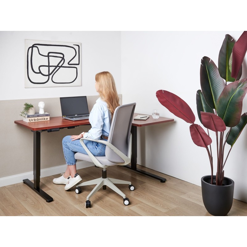 Biurko narożne prawe regulowane elektrycznie 160 x 59 cm ciemne drewno z czarnym DESTINES Biurko narożne prawe regulowane elektrycznie 160 x 59 cm ciemne drewno z czarnym DESTINES