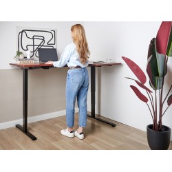 Biurko narożne prawe regulowane elektrycznie 160 x 59 cm ciemne drewno z czarnym DESTINES Biurko narożne prawe regulowane elektrycznie 160 x 59 cm ciemne drewno z czarnym DESTINES