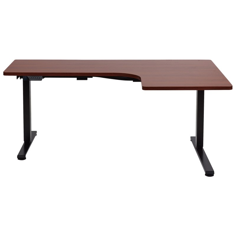 Biurko narożne prawe regulowane elektrycznie 160 x 59 cm ciemne drewno z czarnym DESTINES Biurko narożne prawe regulowane elektrycznie 160 x 59 cm ciemne drewno z czarnym DESTINES