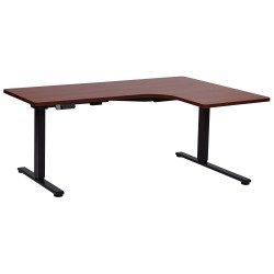 Biurko narożne prawe regulowane elektrycznie 160 x 59 cm ciemne drewno z czarnym DESTINES Biurko narożne prawe regulowane elektrycznie 160 x 59 cm ciemne drewno z czarnym DESTINES