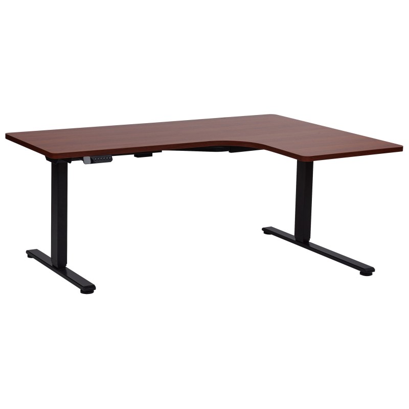 Biurko narożne prawe regulowane elektrycznie 160 x 59 cm ciemne drewno z czarnym DESTINES Biurko narożne prawe regulowane elektrycznie 160 x 59 cm ciemne drewno z czarnym DESTINES