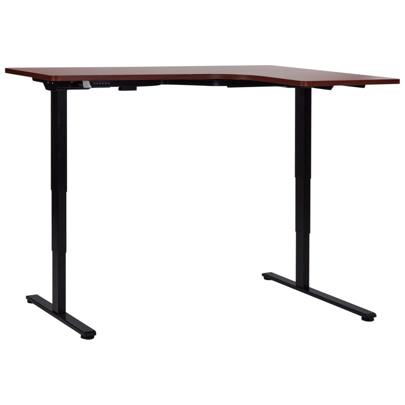 Biurko narożne prawe regulowane elektrycznie 160 x 59 cm ciemne drewno z czarnym DESTINES Biurko narożne prawe regulowane elektrycznie 160 x 59 cm ciemne drewno z czarnym DESTINES