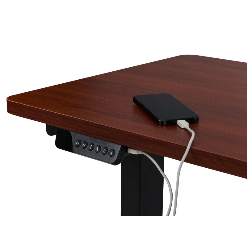 Biurko narożne prawe regulowane elektrycznie 160 x 59 cm ciemne drewno z czarnym DESTINES Biurko narożne prawe regulowane elektrycznie 160 x 59 cm ciemne drewno z czarnym DESTINES