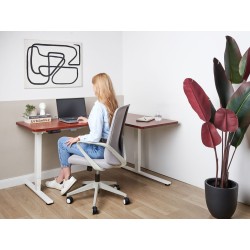 Biurko narożne prawe regulowane elektrycznie 160 x 59 cm ciemne drewno z białym DESTINES Biurko narożne prawe regulowane elektrycznie 160 x 59 cm ciemne drewno z białym DESTINES