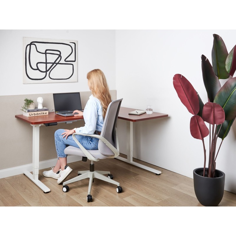 Biurko narożne prawe regulowane elektrycznie 160 x 59 cm ciemne drewno z białym DESTINES Biurko narożne prawe regulowane elektrycznie 160 x 59 cm ciemne drewno z białym DESTINES
