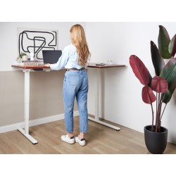 Biurko narożne prawe regulowane elektrycznie 160 x 59 cm ciemne drewno z białym DESTINES Biurko narożne prawe regulowane elektrycznie 160 x 59 cm ciemne drewno z białym DESTINES
