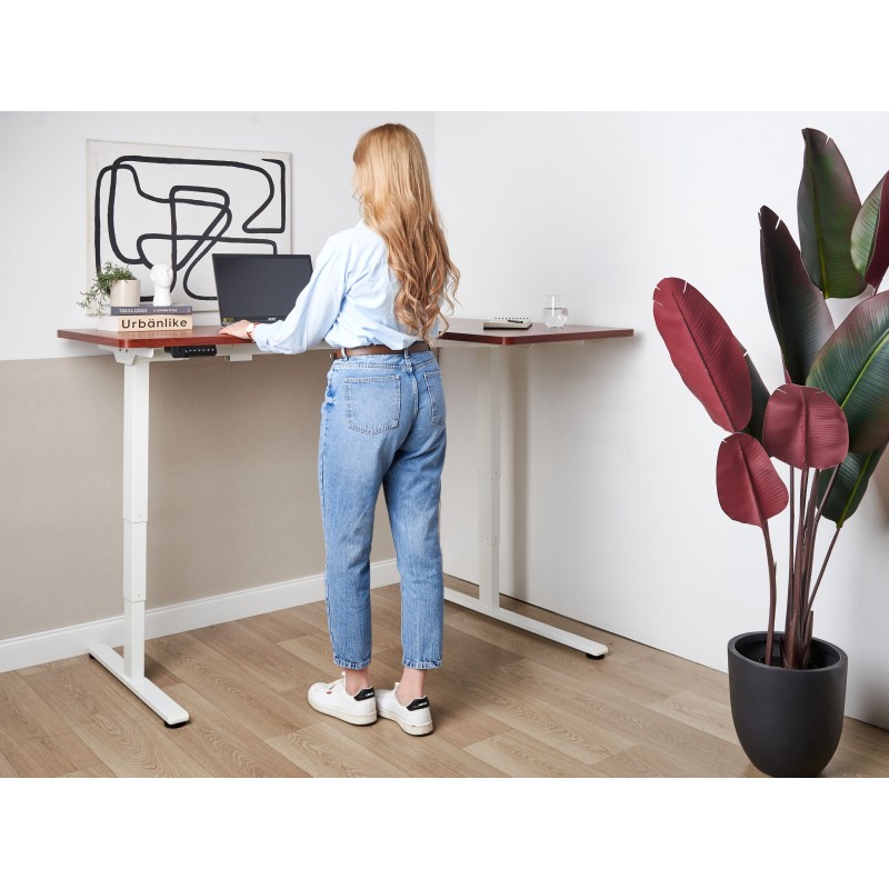 Biurko narożne prawe regulowane elektrycznie 160 x 59 cm ciemne drewno z białym DESTINES Biurko narożne prawe regulowane elektrycznie 160 x 59 cm ciemne drewno z białym DESTINES