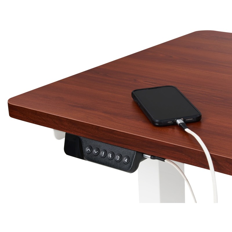 Biurko narożne prawe regulowane elektrycznie 160 x 59 cm ciemne drewno z białym DESTINES Biurko narożne prawe regulowane elektrycznie 160 x 59 cm ciemne drewno z białym DESTINES
