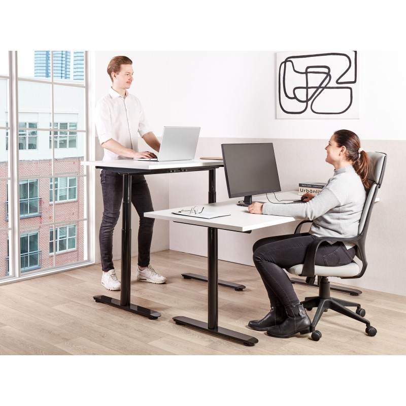 Biurko regulowane manualnie 120 x 72 cm biało-czarne DESTINAS Biurko regulowane manualnie 120 x 72 cm biało-czarne DESTINAS
