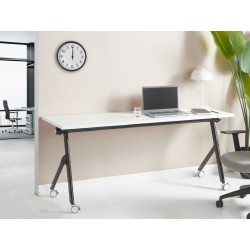 Biurko składane z kółkami 180 x 60 cm białe z czarnym BENDI Biurko składane z kółkami 180 x 60 cm białe z czarnym BENDI