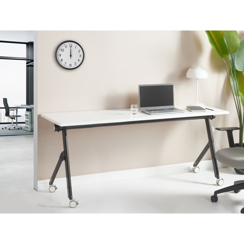 Biurko składane z kółkami 180 x 60 cm białe z czarnym BENDI Biurko składane z kółkami 180 x 60 cm białe z czarnym BENDI