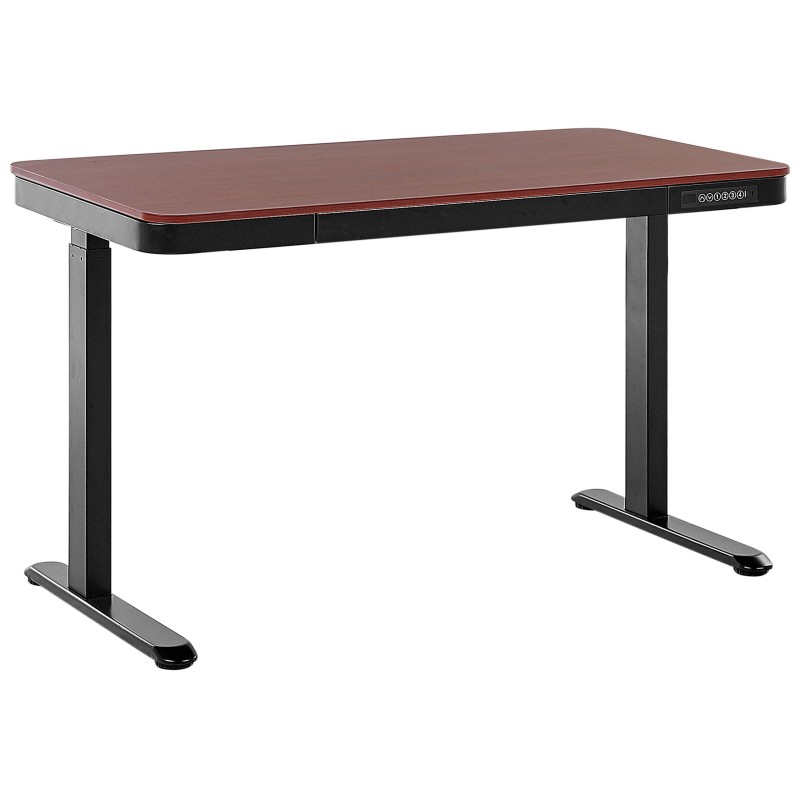 Biurko regulowane elektrycznie 120 x 60 cm z portem USB ciemne drewno z czarnym KENLY Biurko regulowane elektrycznie 120 x 60 cm z portem USB ciemne drewno z czarnym KENLY