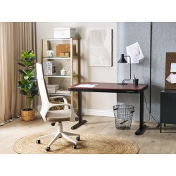 Biurko regulowane elektrycznie 120 x 60 cm z portem USB ciemne drewno z czarnym KENLY Biurko regulowane elektrycznie 120 x 60 cm z portem USB ciemne drewno z czarnym KENLY