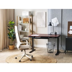 Biurko regulowane elektrycznie 120 x 60 cm z portem USB ciemne drewno z czarnym KENLY Biurko regulowane elektrycznie 120 x 60 cm z portem USB ciemne drewno z czarnym KENLY