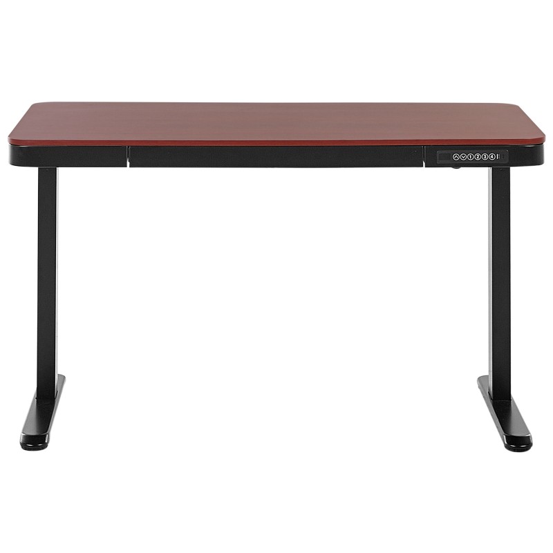 Biurko regulowane elektrycznie 120 x 60 cm z portem USB ciemne drewno z czarnym KENLY Biurko regulowane elektrycznie 120 x 60 cm z portem USB ciemne drewno z czarnym KENLY
