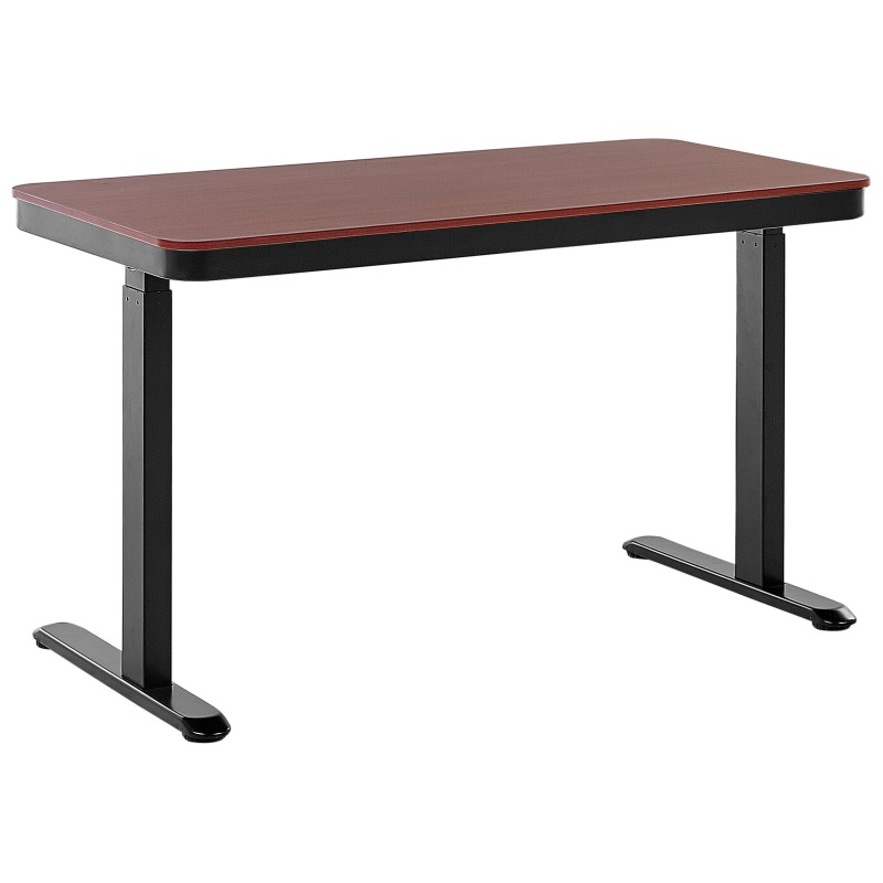 Biurko regulowane elektrycznie 120 x 60 cm z portem USB ciemne drewno z czarnym KENLY Biurko regulowane elektrycznie 120 x 60 cm z portem USB ciemne drewno z czarnym KENLY