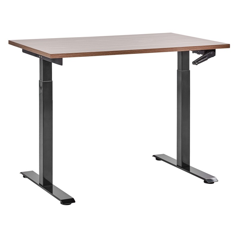 Biurko regulowane manualnie 120 x 72 cm ciemne drewno z czarnym DESTINES Biurko regulowane manualnie 120 x 72 cm ciemne drewno z czarnym DESTINES