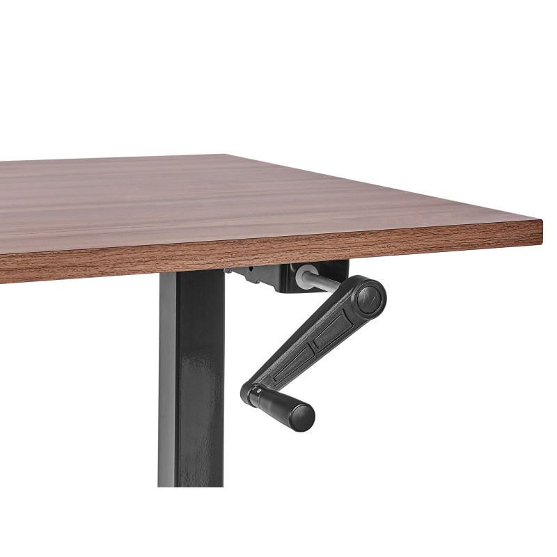 Biurko regulowane manualnie 120 x 72 cm ciemne drewno z czarnym DESTINES Biurko regulowane manualnie 120 x 72 cm ciemne drewno z czarnym DESTINES