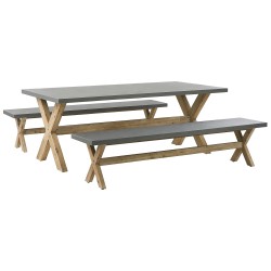 Zestaw ogrodowy z ławkami dla 6 osób OLBIA Beton Szary Zestaw ogrodowy z ławkami dla 6 osób OLBIA Beton Szary
