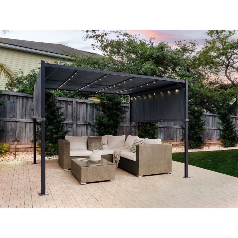 Pawilon ogrodowy LED PARGA Metal 310 cm 310 cm Ciemnoszary Pawilon ogrodowy LED PARGA Metal 310 cm 310 cm Ciemnoszary