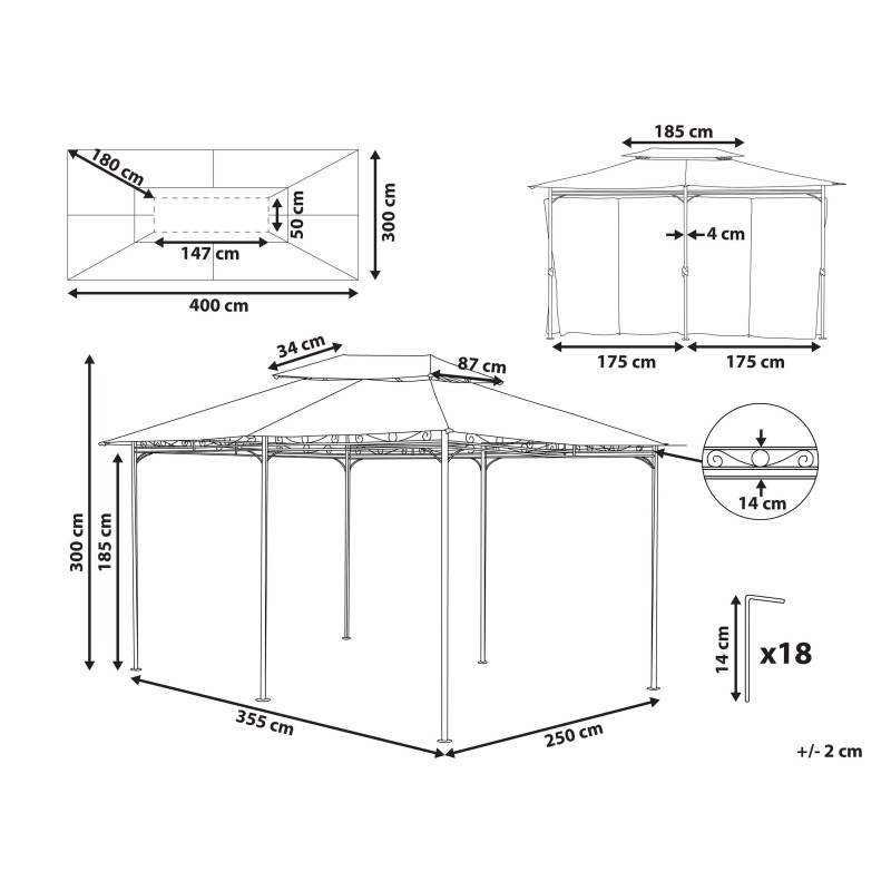 Pawilon ogrodowy COLOS Metal 400 cm 300 cm Grafitowy Pawilon ogrodowy COLOS Metal 400 cm 300 cm Grafitowy