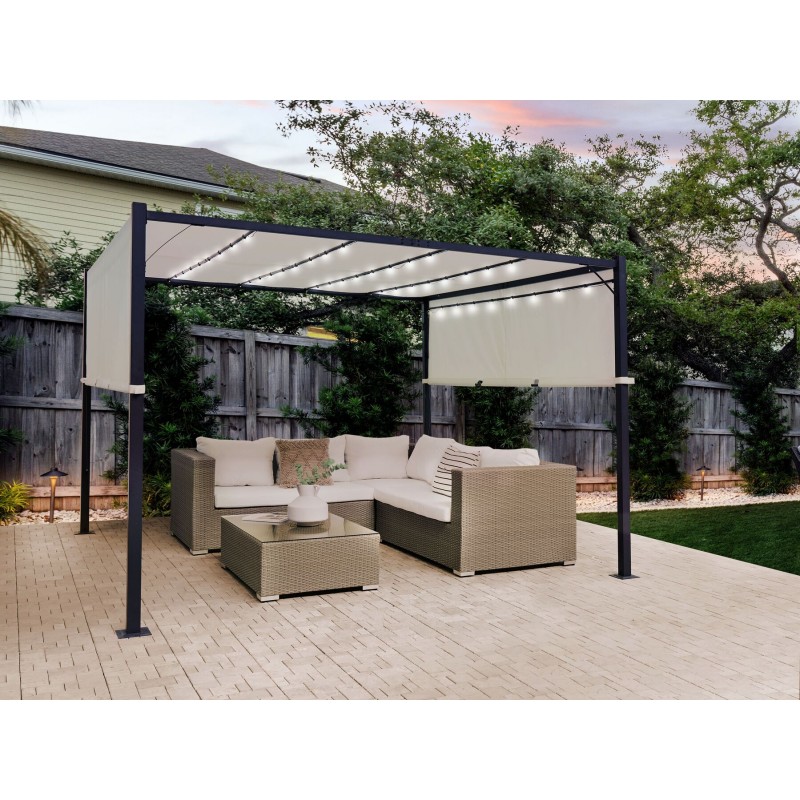 Pawilon ogrodowy LED PARGA Metal 310 cm 310 cm Beżowy Pawilon ogrodowy LED PARGA Metal 310 cm 310 cm Beżowy