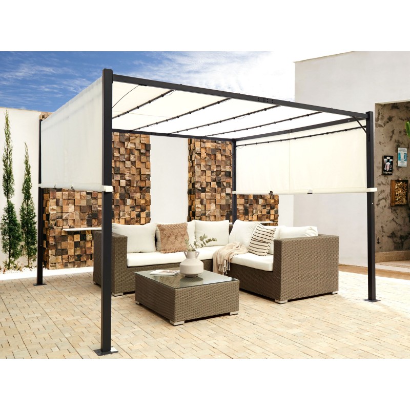Pawilon ogrodowy LED PARGA Metal 310 cm 310 cm Beżowy Pawilon ogrodowy LED PARGA Metal 310 cm 310 cm Beżowy