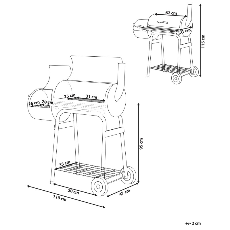 Grill węglowy SATAH Z wędzarnią Metal Czarny Grill węglowy SATAH Z wędzarnią Metal Czarny