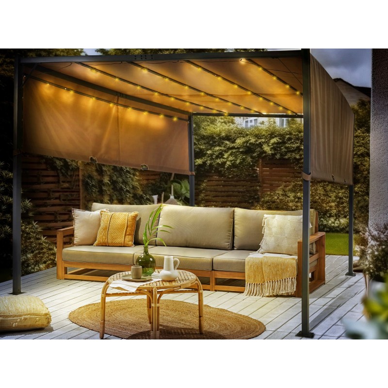 Pawilon ogrodowy LED PARGA Metal 310 cm 310 cm Brązowy Pawilon ogrodowy LED PARGA Metal 310 cm 310 cm Brązowy