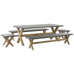 Zestaw ogrodowy z ławkami i stołkami dla 8 osób OLBIA Beton Szary Zestaw ogrodowy z ławkami i stołkami dla 8 osób OLBIA Beton Szary