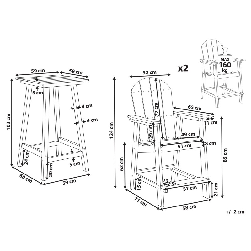 Zestaw mebli balkonowych ADIRONDACK Czerwony Zestaw mebli balkonowych ADIRONDACK Czerwony