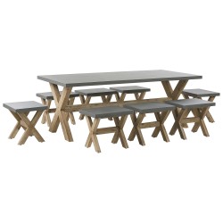 Zestaw ogrodowy ze stołkami dla 8 osób OLBIA Beton Szary Zestaw ogrodowy ze stołkami dla 8 osób OLBIA Beton Szary