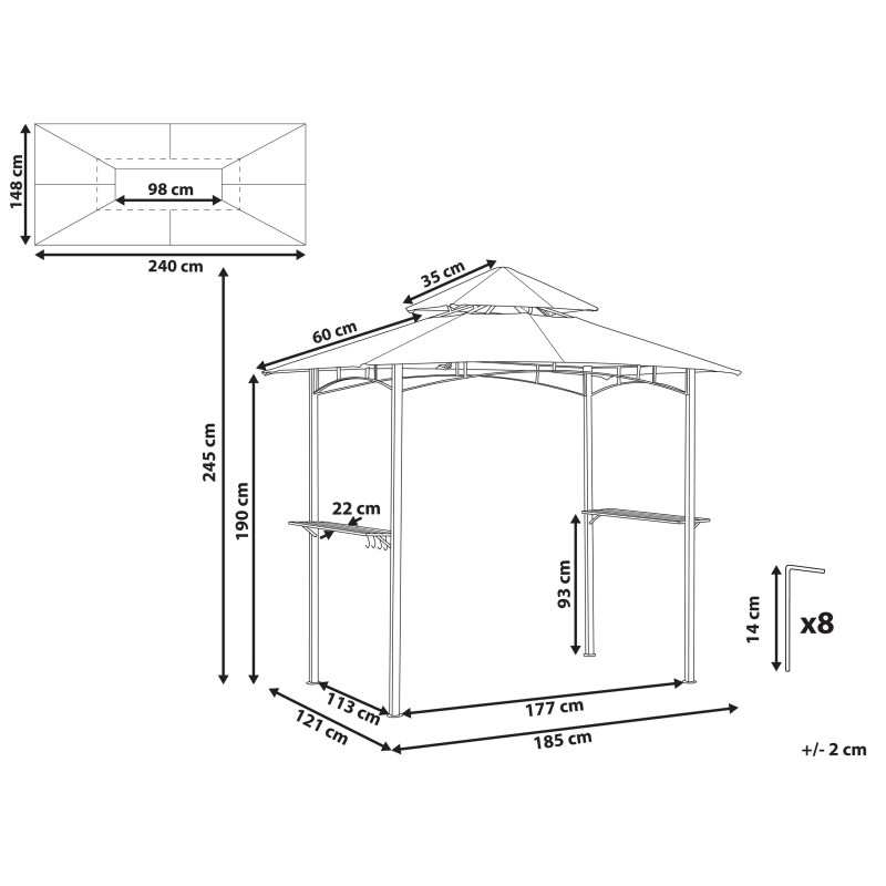 Pawilon ogrodowy NARO Metal 240 cm 148 cm Ciemnozielony Pawilon ogrodowy NARO Metal 240 cm 148 cm Ciemnozielony