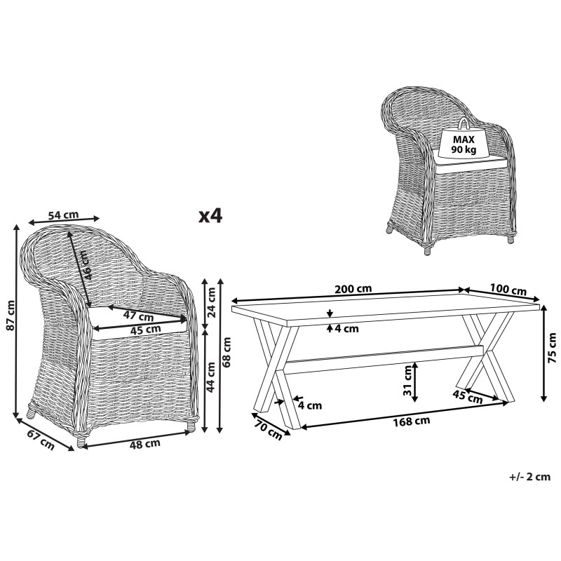 Zestaw ogrodowy dla 4 osób SUSUA/OLBIA z poduszkami Beton Jasnobrązowy Zestaw ogrodowy dla 4 osób SUSUA/OLBIA z poduszkami Beton Jasnobrązowy