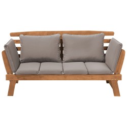 Ławka ogrodowa z poduchą PORTICI 210 cm Drewno eukaliptusowe Jasny brąz/ beżowoszary Ławka ogrodowa z poduchą PORTICI 210 cm Drewno eukaliptusowe Jasny brąz/ beżowoszary