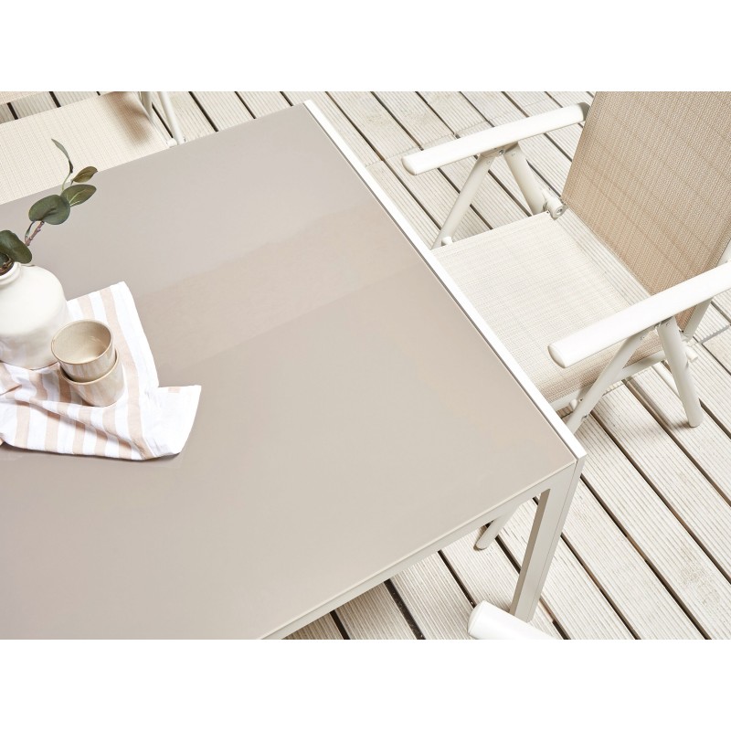 Stół ogrodowy CATANIA 91 cm 160 cm Szkło Beżowy Stół ogrodowy CATANIA 91 cm 160 cm Szkło Beżowy