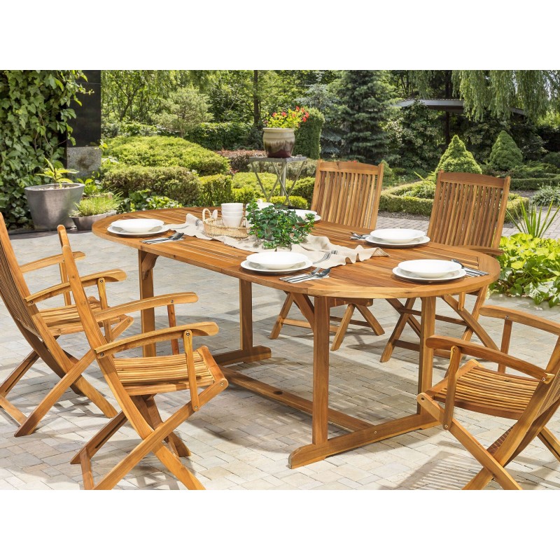 Stół ogrodowy rozkładany MAUI 160/220 cm 100 cm Drewno akacjowe Jasnobrązowy Stół ogrodowy rozkładany MAUI 160/220 cm 100 cm Drewno akacjowe Jasnobrązowy