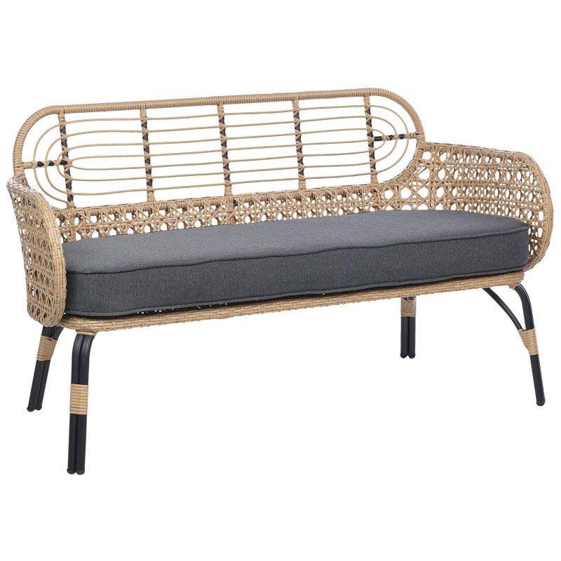 Ławka ogrodowa z poduchą PRATELLO 122 cm Technorattan Naturalny Ławka ogrodowa z poduchą PRATELLO 122 cm Technorattan Naturalny