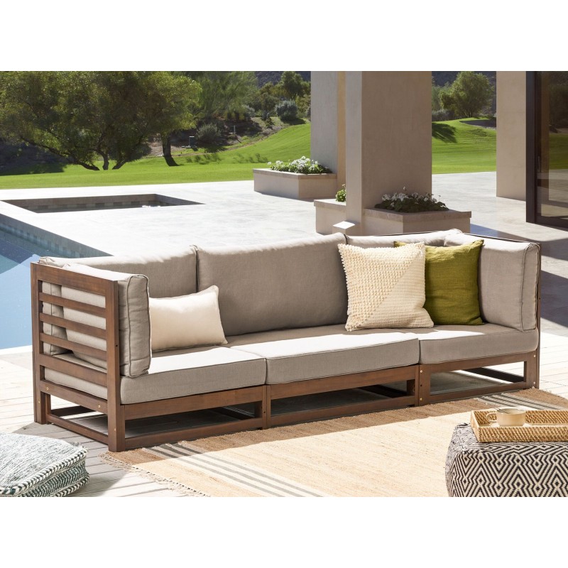 Sofa ogrodowa z certyfikowanego drewna 3-osobowa ciemna TRANI Sofa ogrodowa z certyfikowanego drewna 3-osobowa ciemna TRANI