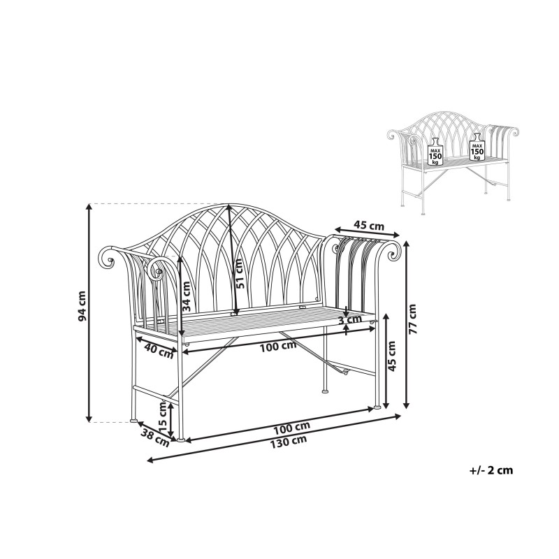 Ławka ogrodowa MILAZZO 130 cm Metal Biały Ławka ogrodowa MILAZZO 130 cm Metal Biały