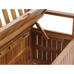 Ławka ogrodowa z poduchą SOVANA 120 cm ze schowkiem Drewno akacjowe Czerwony Ławka ogrodowa z poduchą SOVANA 120 cm ze schowkiem Drewno akacjowe Czerwony