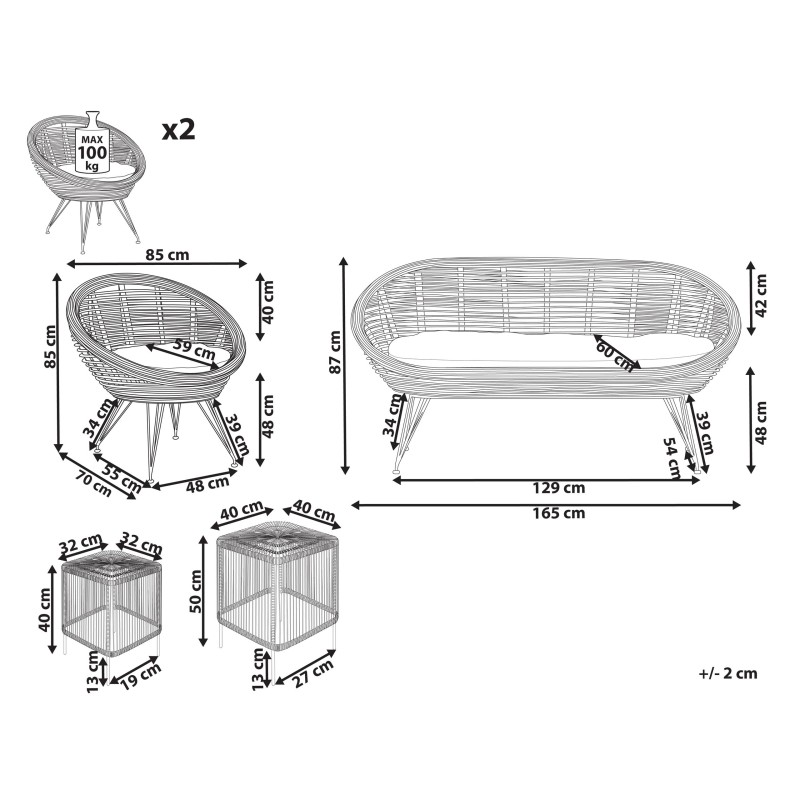 Zestaw ogrodowy ze stolikiem dla 4 osób MARATEA/CESENATICO Rattan Naturalny Zestaw ogrodowy ze stolikiem dla 4 osób MARATEA/CESENATICO Rattan Naturalny