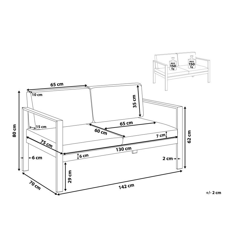 Sofa ogrodowa 2-osobowa jasnoszara SALERNO Sofa ogrodowa 2-osobowa jasnoszara SALERNO