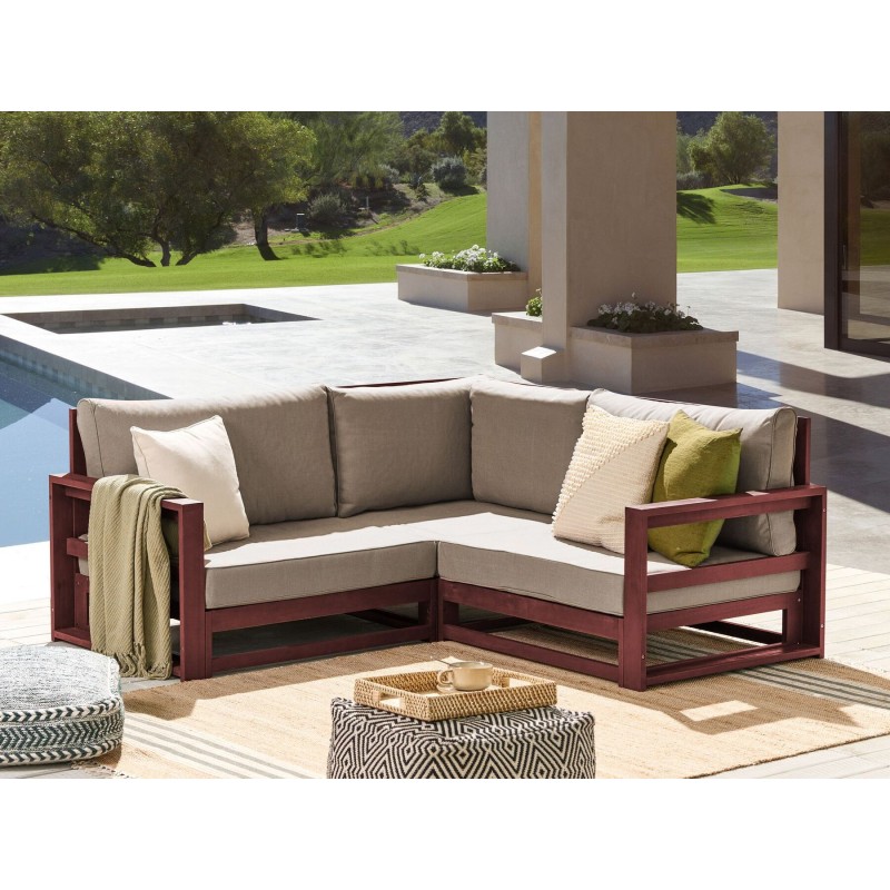 Sofa ogrodowa drewniana 2-osobowa narożna mahoniowy brąz TIMOR II Sofa ogrodowa drewniana 2-osobowa narożna mahoniowy brąz TIMOR II