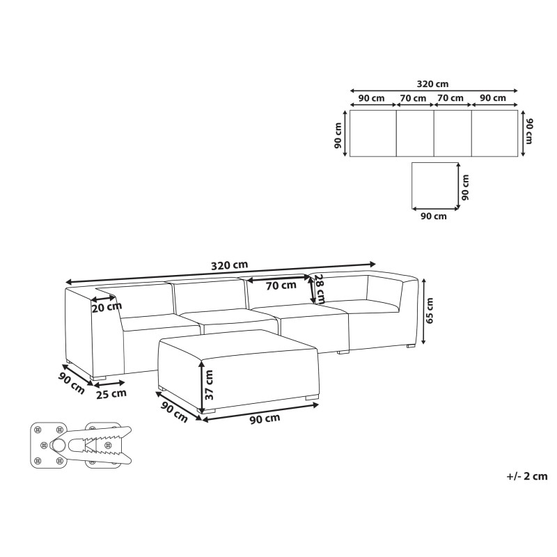 Sofa ogrodowa z otomaną dla 4 osób AREZZO Modułowy Szary Sofa ogrodowa z otomaną dla 4 osób AREZZO Modułowy Szary