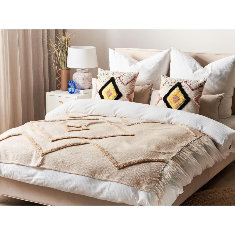 Koc JAUNPUR Bawełna 130 x 180 cm Beżowy Koc JAUNPUR Bawełna 130 x 180 cm Beżowy