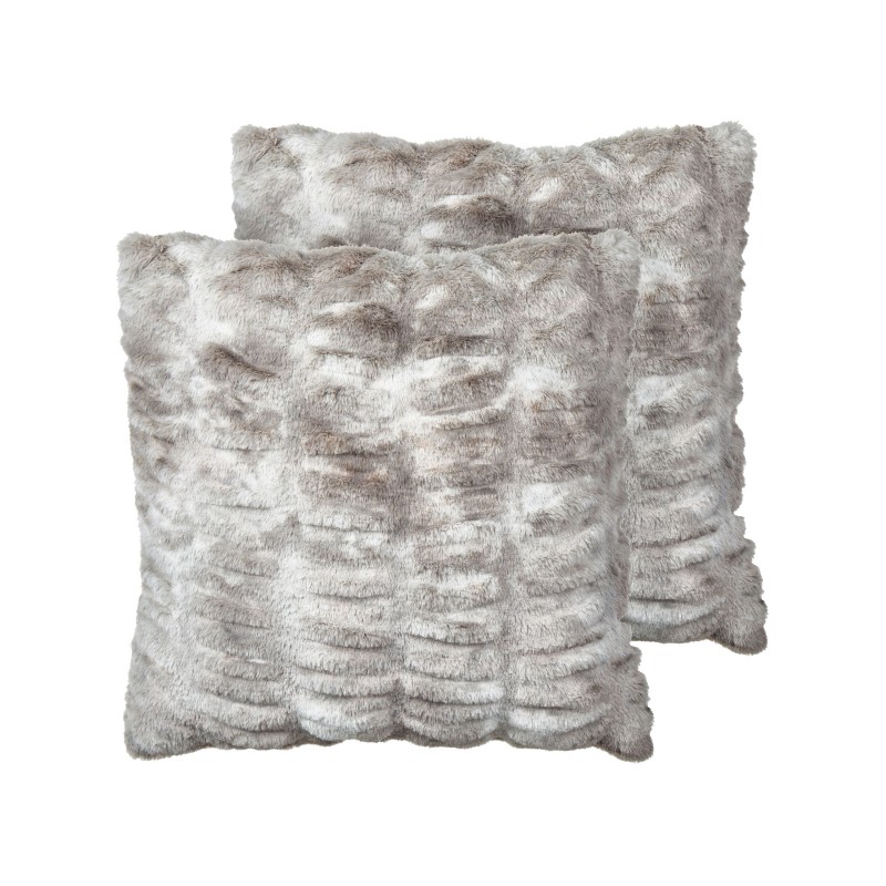 Zestaw 2 poduszek dekoracyjnych MACODES Sztuczne futro 45 x 45 cm Szary Jednolity Zestaw 2 poduszek dekoracyjnych MACODES Sztuczne futro 45 x 45 cm Szary Jednolity