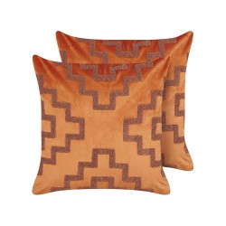 Zestaw 2 poduszek dekoracyjnych SERGIPE Welur 45 x 45 cm Pomarańczowy Wzór geometryczny