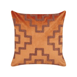 Zestaw 2 poduszek dekoracyjnych SERGIPE Welur 45 x 45 cm Pomarańczowy Wzór geometryczny Zestaw 2 poduszek dekoracyjnych SERGIPE Welur 45 x 45 cm Pomarańczowy Wzór geometryczny